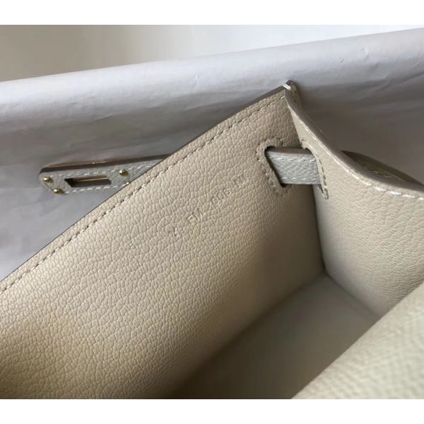 HERM Kelly Pochette Bag In White Epsom Leather