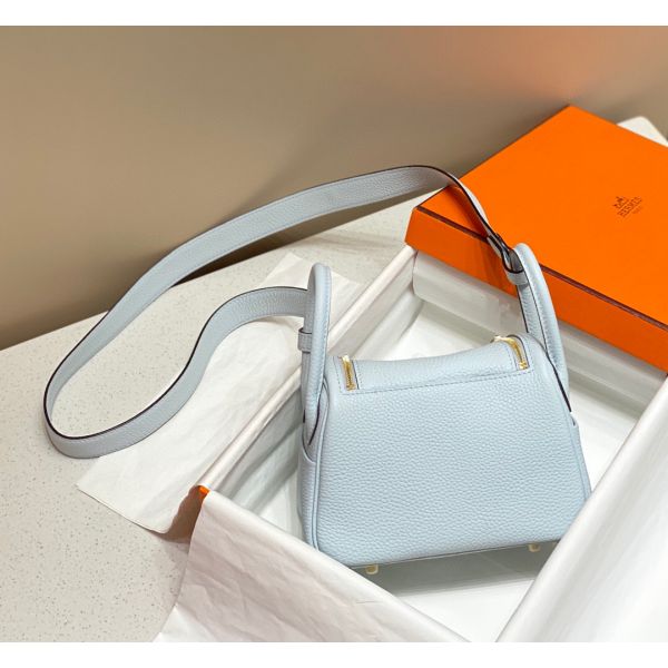HERM Lindy Mini Bag In Blue Brume Clemence Leather GHW
