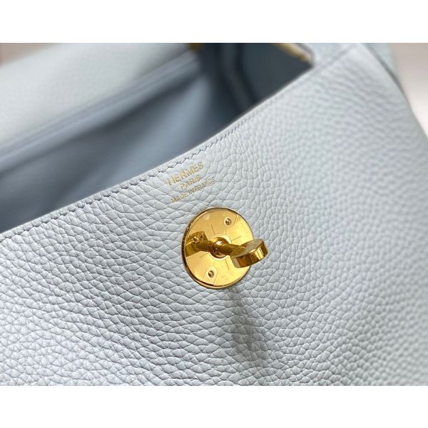 HERM Lindy 26cm Bag In Blue Brume Clemence Leather GHW