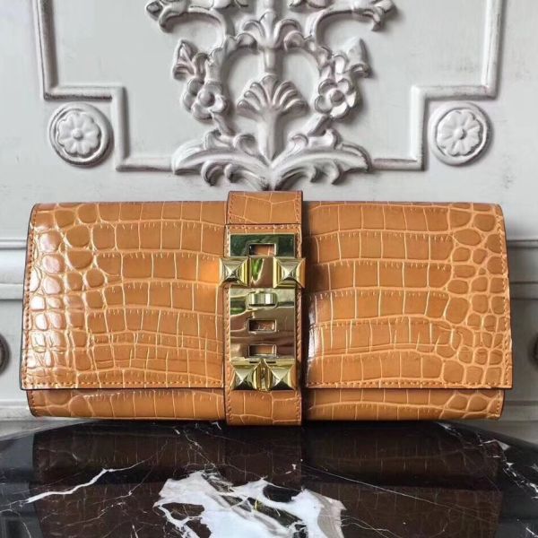 HERM Medor Clutch Bag In Camarel Crocodile Leather