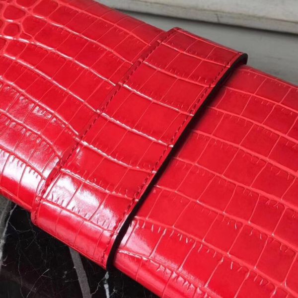 HERM Medor Clutch Bag In Cherry Crocodile Leather