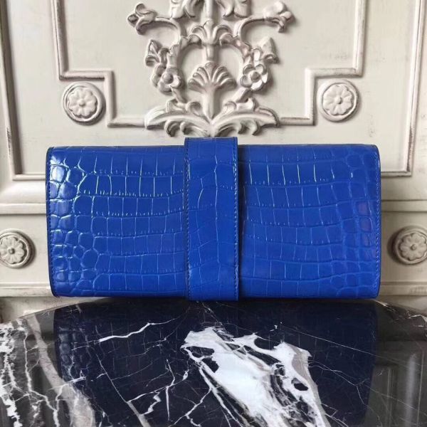 HERM Medor Clutch Bag In Blue Crocodile Leather