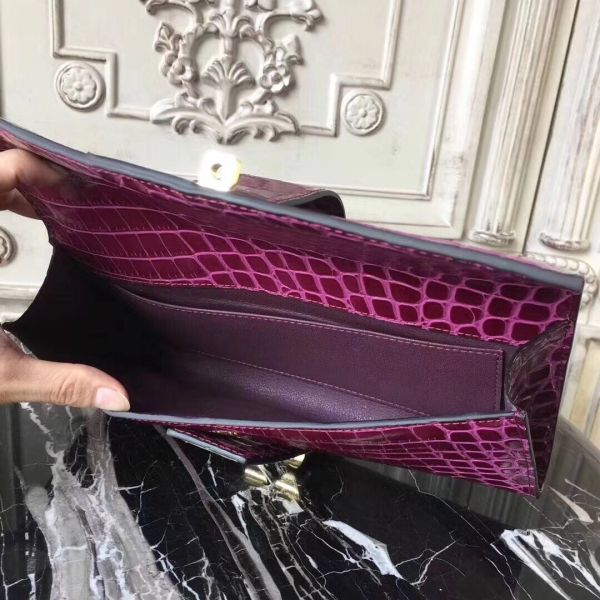 HERM Medor Clutch Bag In Fuchsia Crocodile Leather