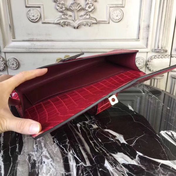 HERM Medor Clutch Bag In Red Crocodile Leather