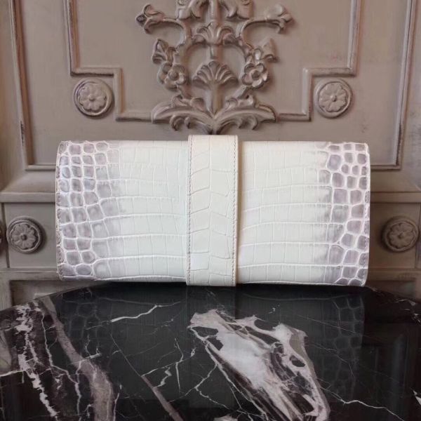 HERM Medor Clutch Bag In White Crocodile Leather