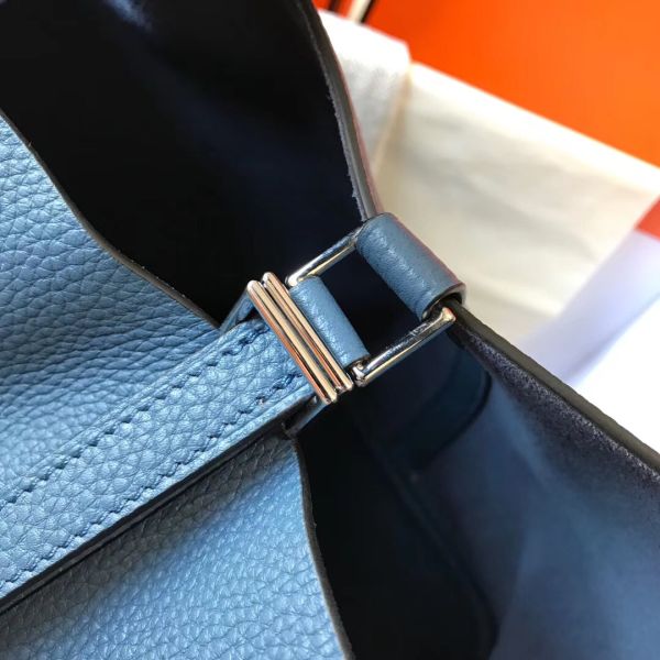 HERM Picotin Lock 18 Bag In Blue Agate Clemence Leather