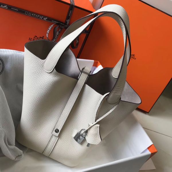 HERM Picotin Lock 18 Bag In Beton Clemence Leather