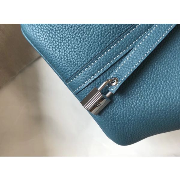 HERM Picotin Lock 18 Bag In Blue Jean Clemence Leather