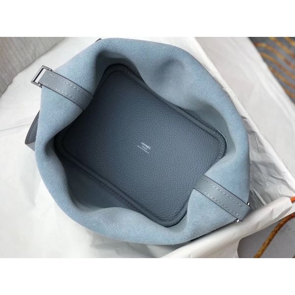 HERM Picotin Lock 18 Bag In Blue Lin Clemence Leather