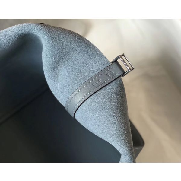 HERM Picotin Lock 18 Bag In Blue Lin Clemence Leather