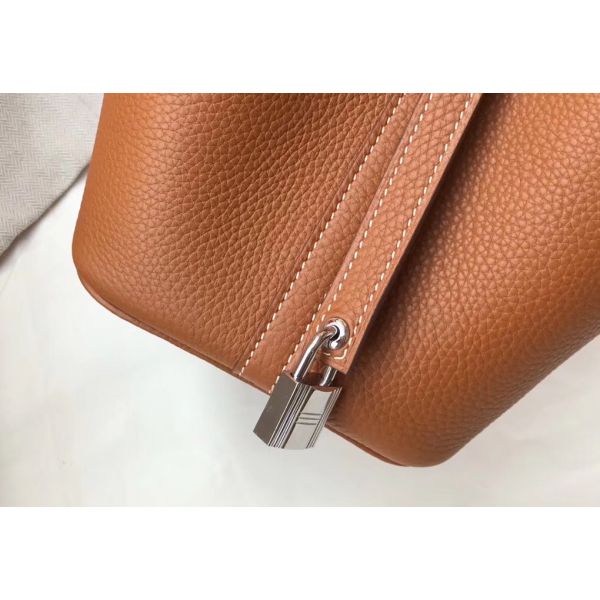 HERM Picotin Lock 18 Bag In Gold Clemence Leather