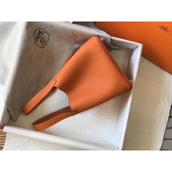 HERM Picotin Lock 18 Bag In Orange Clemence Leather