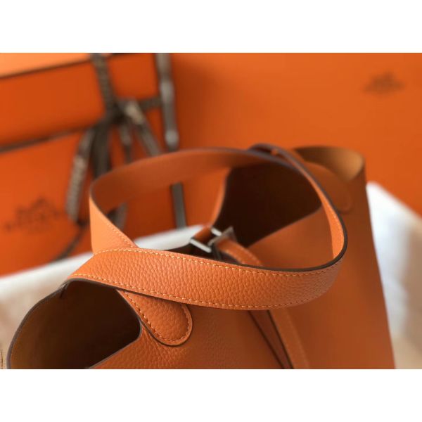 HERM Picotin Lock 18 Bag In Orange Clemence Leather