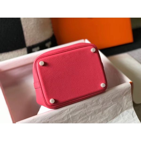 HERM Picotin Lock 18 Bag In Rose Lipstick Clemence Leather