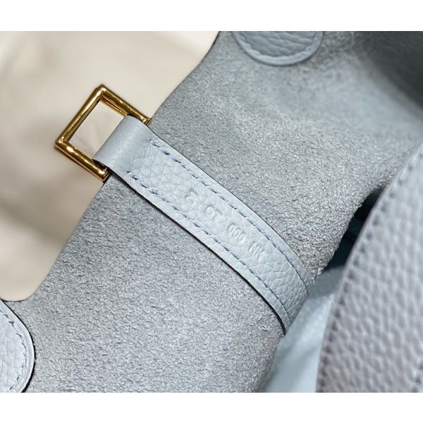 HERM Picotin Lock 22 Bag In Blue Brume Clemence Leather