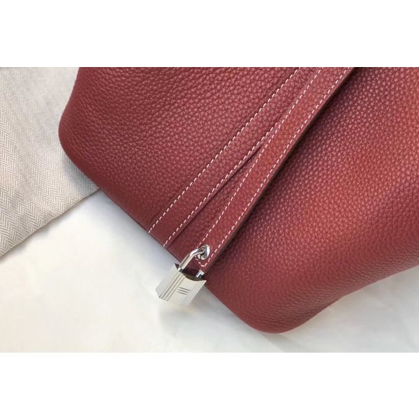HERM Picotin Lock 22 Bag In Bordeaux Clemence Leather