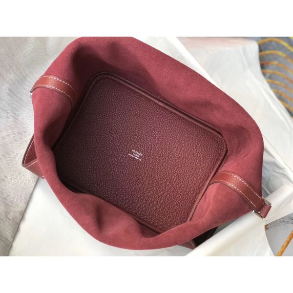 HERM Picotin Lock 22 Bag In Bordeaux Clemence Leather