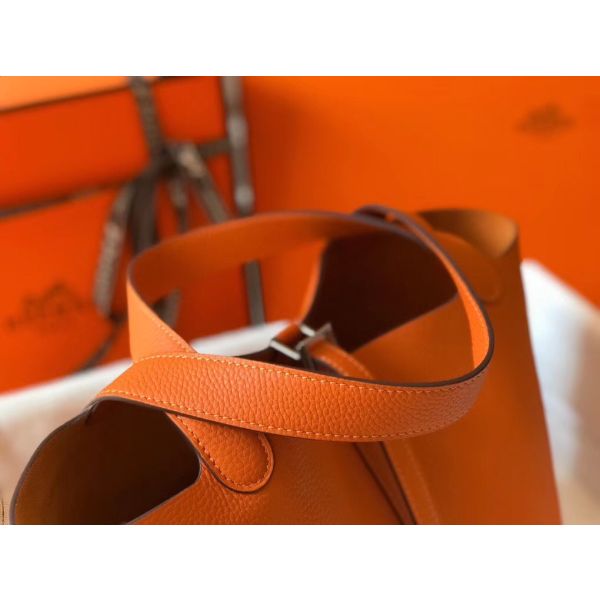 HERM Picotin Lock 22 Bag In Orange Clemence Leather