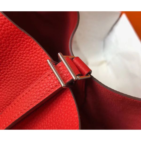 HERM Picotin Lock 22 Bag In Red Clemence Leather