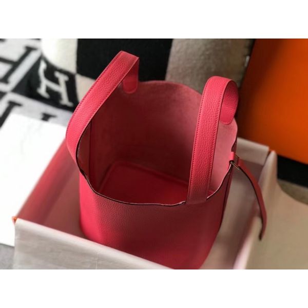 HERM Picotin Lock 22 Bag In Rose Lipstick Clemence Leather