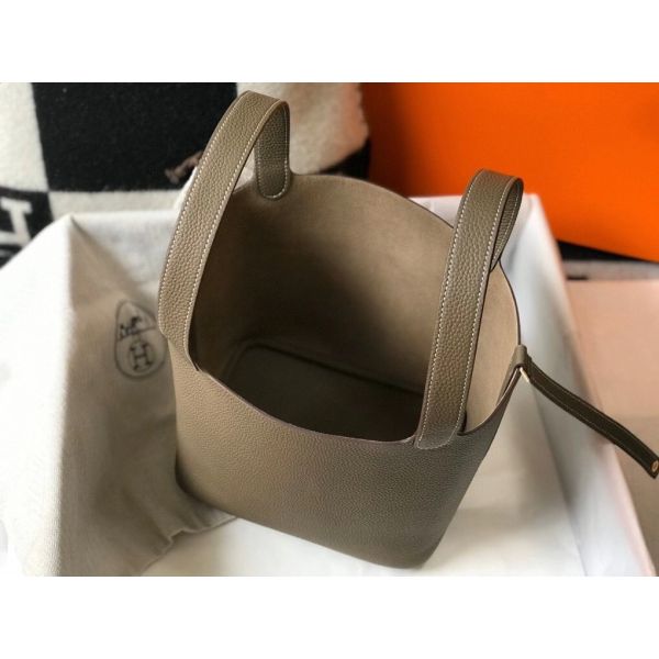 HERM Picotin Lock 22 Bag In Taupe Clemence Leather