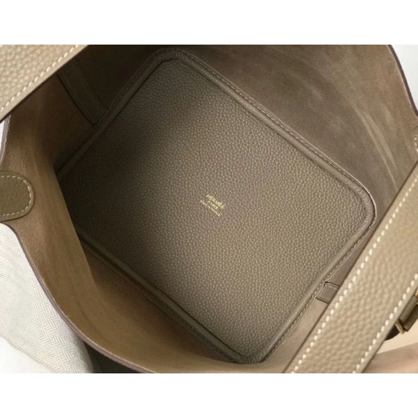 HERM Picotin Lock 22 Bag In Tourterelle Clemence Leather