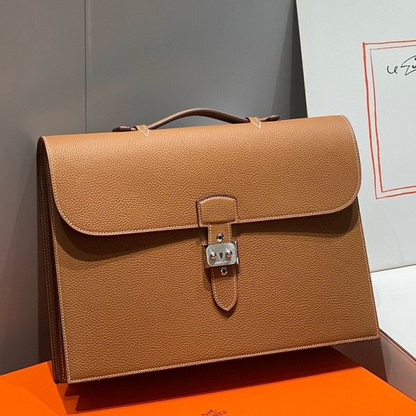 HERM Sac a Depeches 38 Briefcase in Gold Clemence Leather