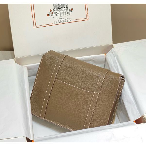HERM Steve 30 Messenger Bag in Taupe Clemence Leather