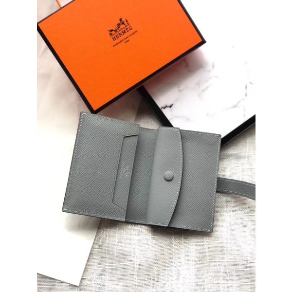 HERM Bearn Mini Wallet In Blue Lin Epsom Leather