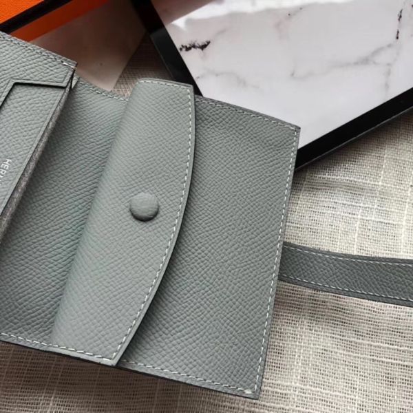 HERM Bearn Mini Wallet In Blue Lin Epsom Leather