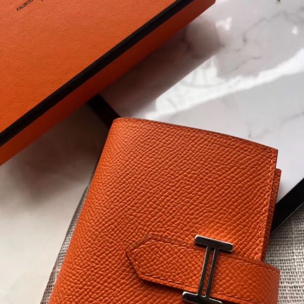 HERM Bearn Mini Wallet In Orange Epsom Leather