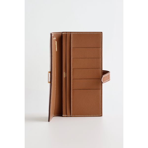 HERM Bearn Long Wallet in Gold Matte Alligator Leather