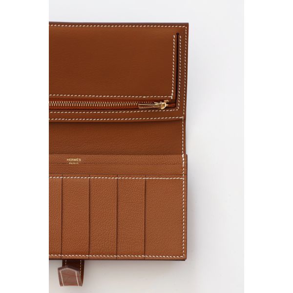HERM Bearn Long Wallet in Gold Matte Alligator Leather