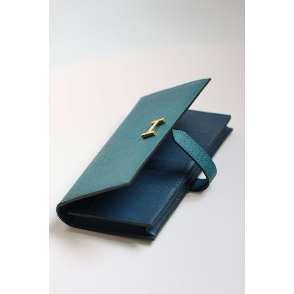 HERM Bearn Verso Long Wallet in Vert Bosphore Epsom Calfskin