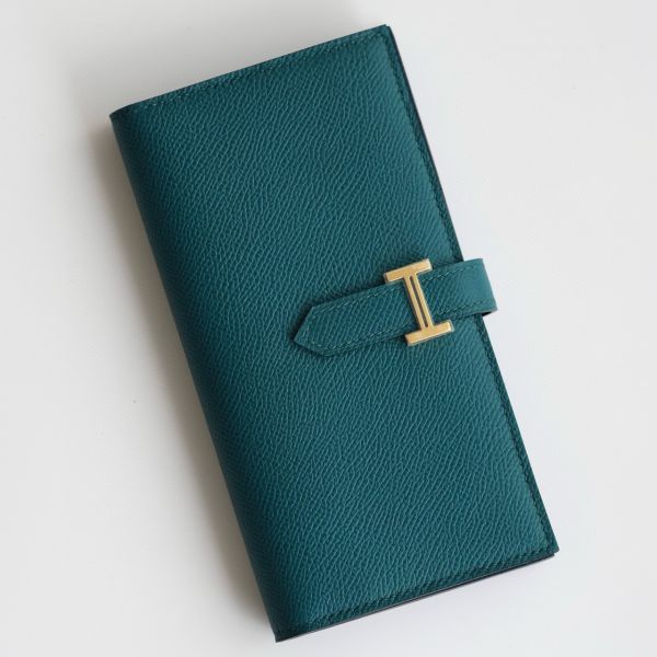 HERM Bearn Verso Long Wallet in Vert Bosphore Epsom Calfskin