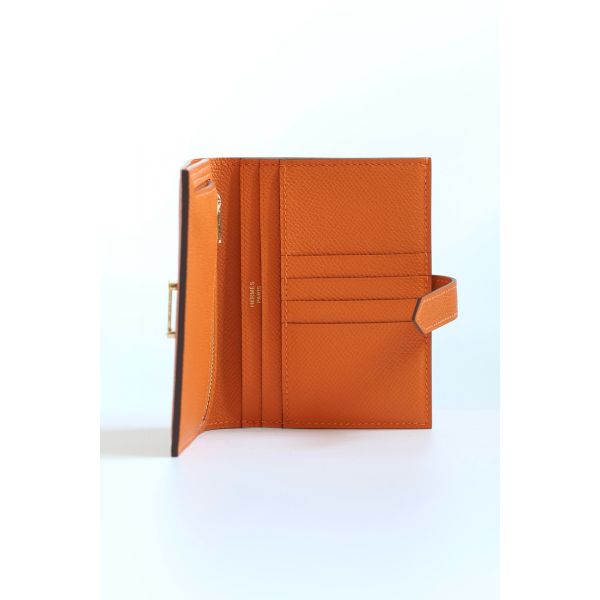 HERM Bearn Compact Handmade Wallet in Orange Epsom Calfskin