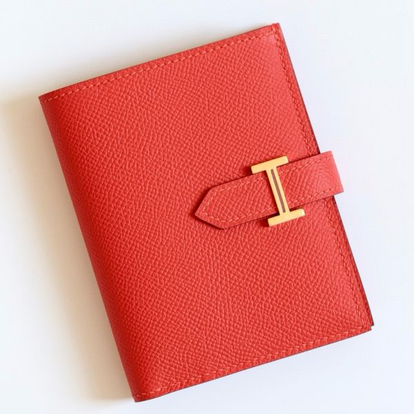 HERM Bearn Compact Handmade Wallet in Red Epsom Calfskin
