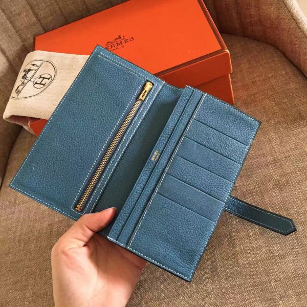 HERM Blue Jean Clemence Bearn Gusset Wallet