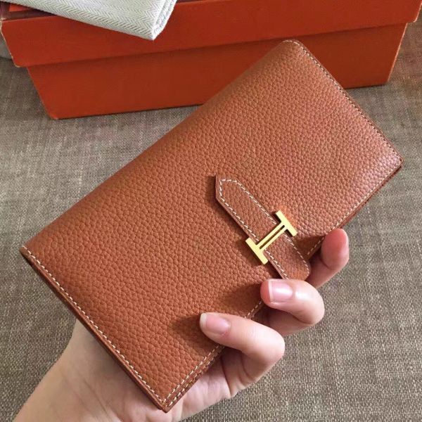 HERM Brown Clemence Bearn Gusset Wallet