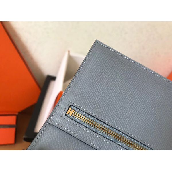 HERM Blue Lin Epsom Bearn Gusset Wallet