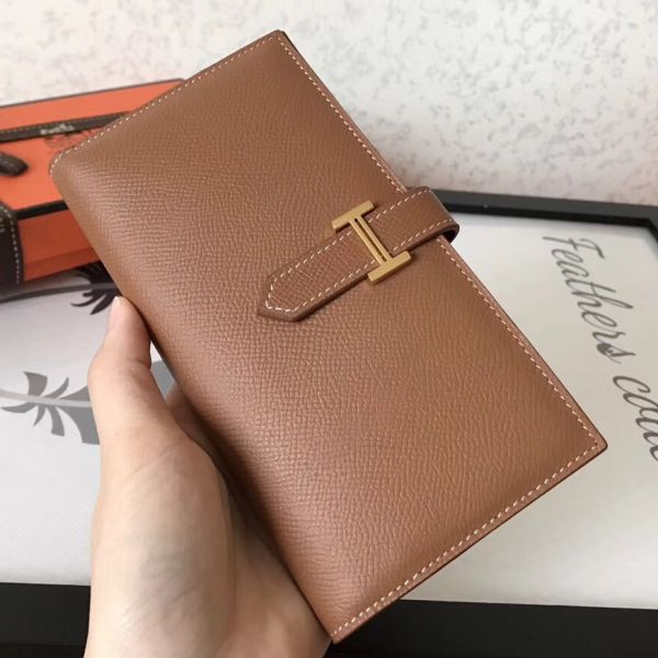 HERM Brown Epsom Bearn Gusset Wallet
