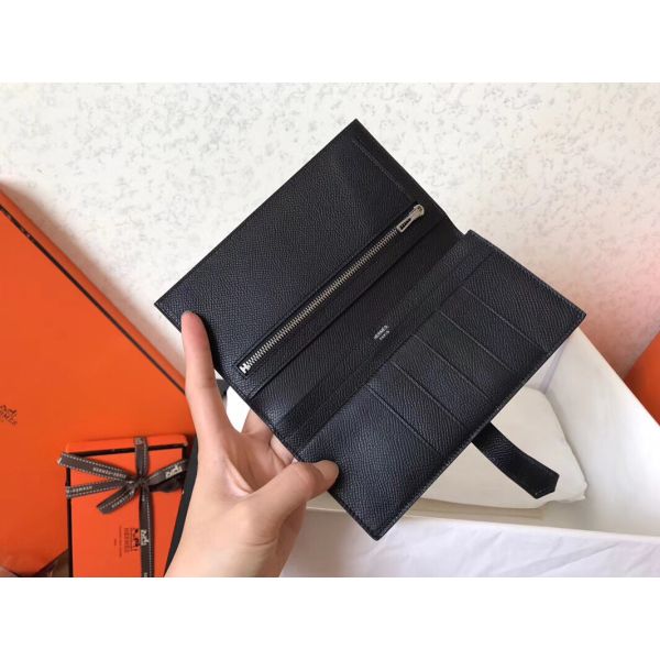 HERM Black Epsom Bearn Gusset Wallet