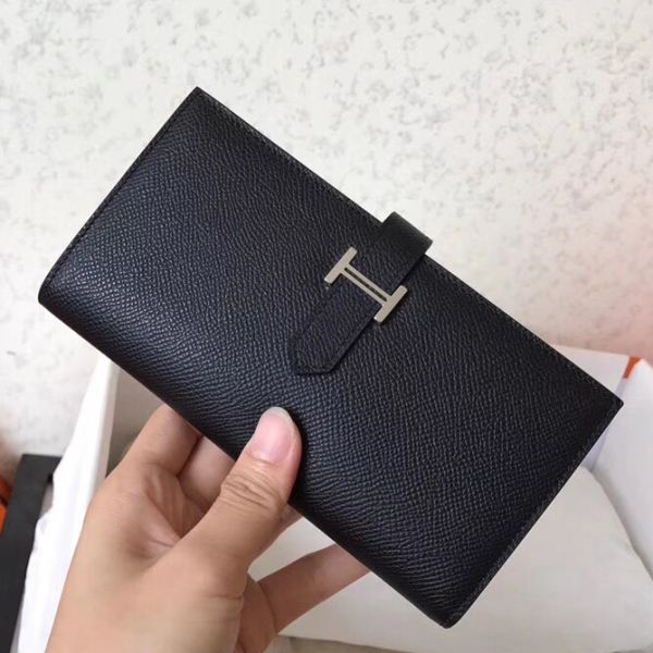 HERM Black Epsom Bearn Gusset Wallet