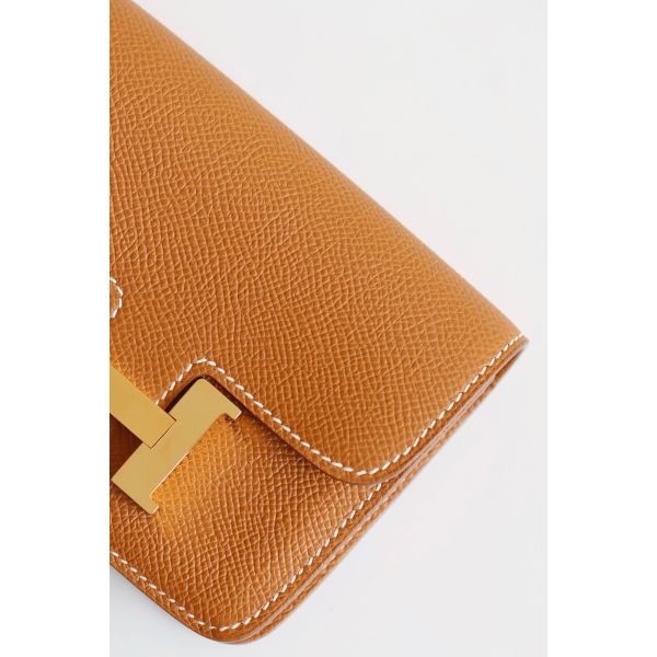 HERM Constance Slim Wallet in Gold Epsom Calfskin