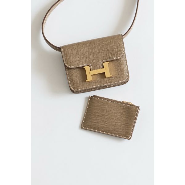 HERM Constance Slim Wallet in Taupe Epsom Calfskin