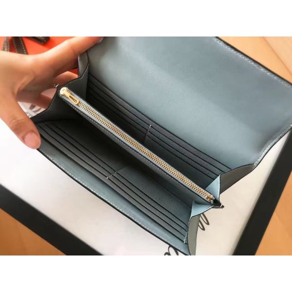 HERM Constance Long Wallet In Blue Lin Epsom Leather