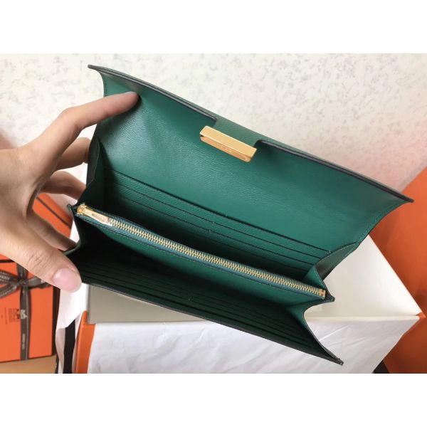 HERM Constance Long Wallet In Malachite Epsom Leather
