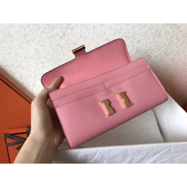 HERM Constance Long Wallet In Pink Epsom Leather
