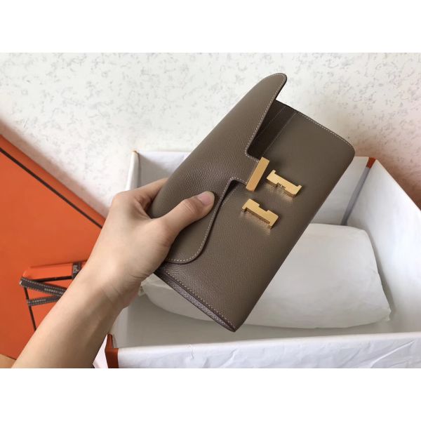 HERM Constance Long Wallet In Taupe Epsom Leather