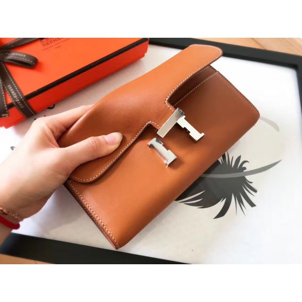 HERM Constance Long Wallet In Gold Swift Leather